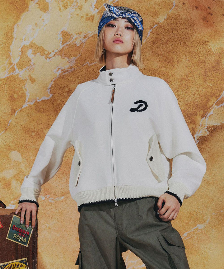 DSC / D로고 로프자수 골판지 니트 블루종