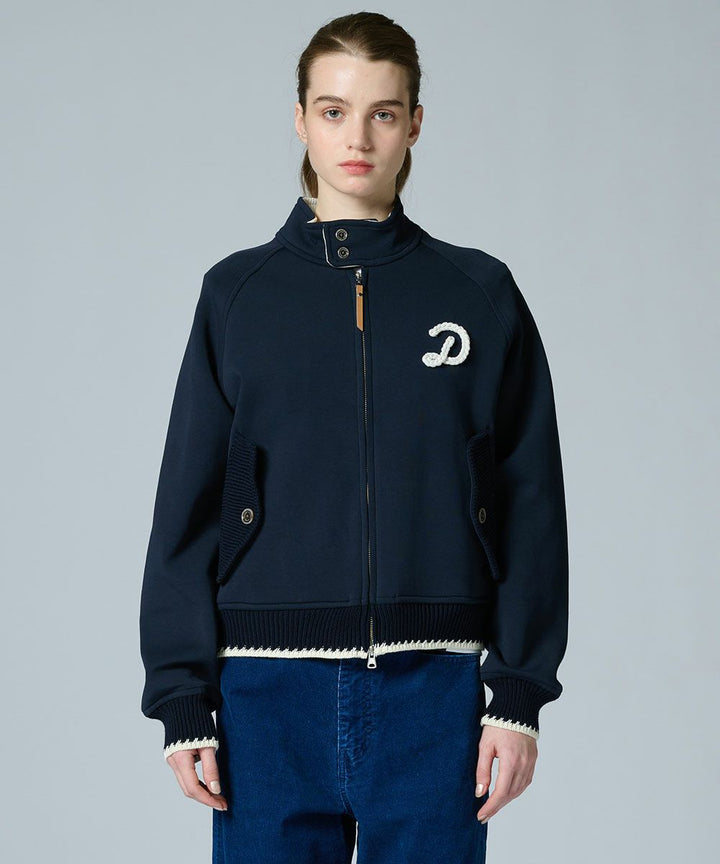 DSC / D로고 로프자수 골판지 니트 블루종