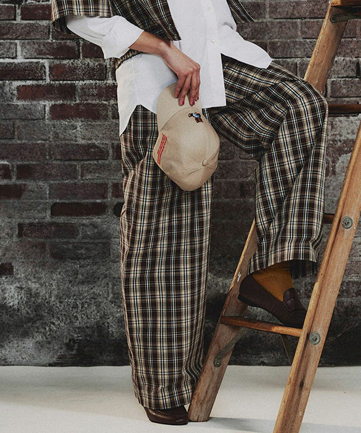 DSC / 하이카운트 코튼체크 와이드팬츠(OUTLET)